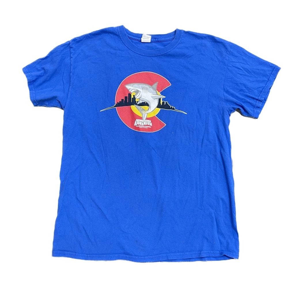 Swim With The Sharks Denver Colorado Downtown Aquarium T-Shirt Size Large